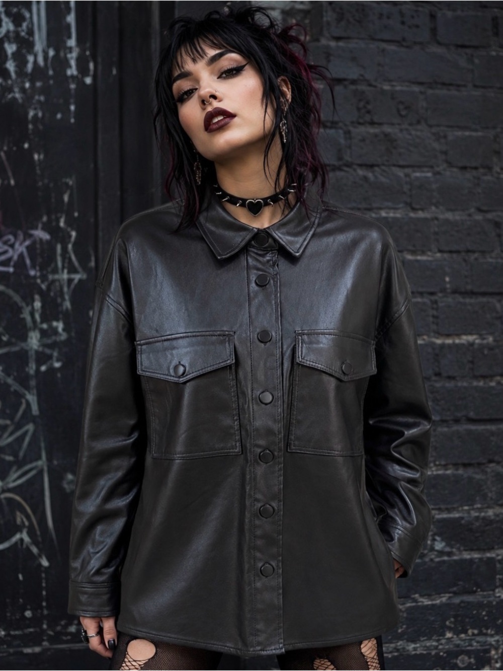 Dollhouse Black Sleek Faux Leather Shacket Womens Size S - NWOT